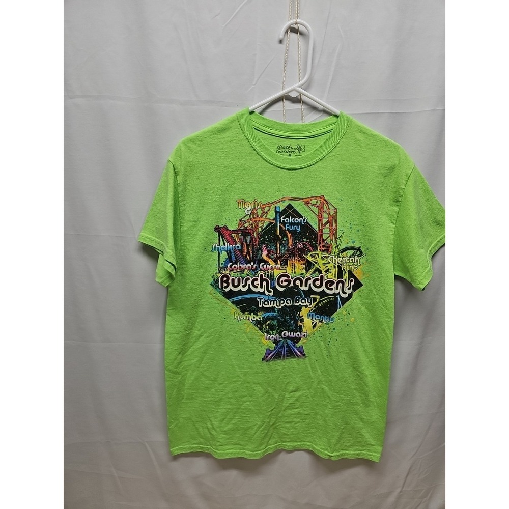 Busch Gardens Men's Green Tampa Bay Neon T Shirt Roller Coasters Graphic Size M View 3